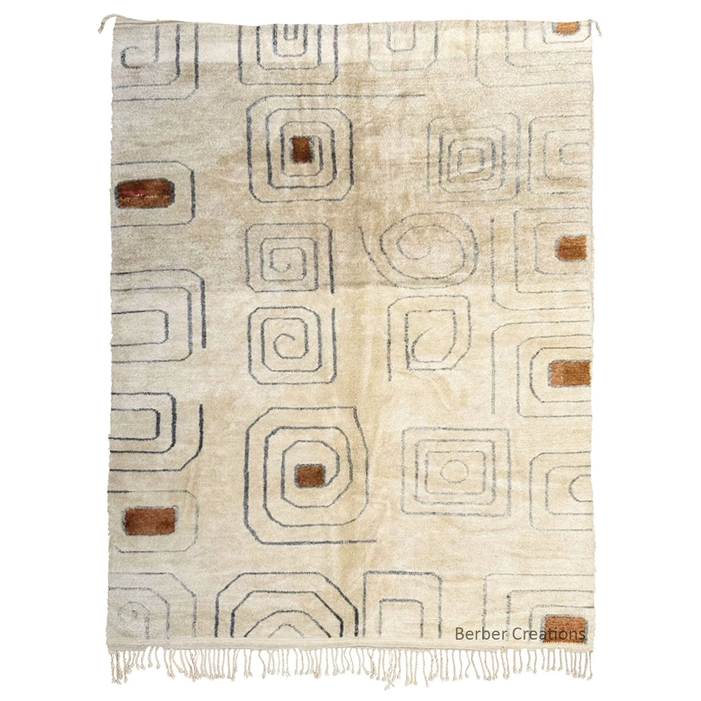 cream brown abstract moroccan beni wool rug adelia
