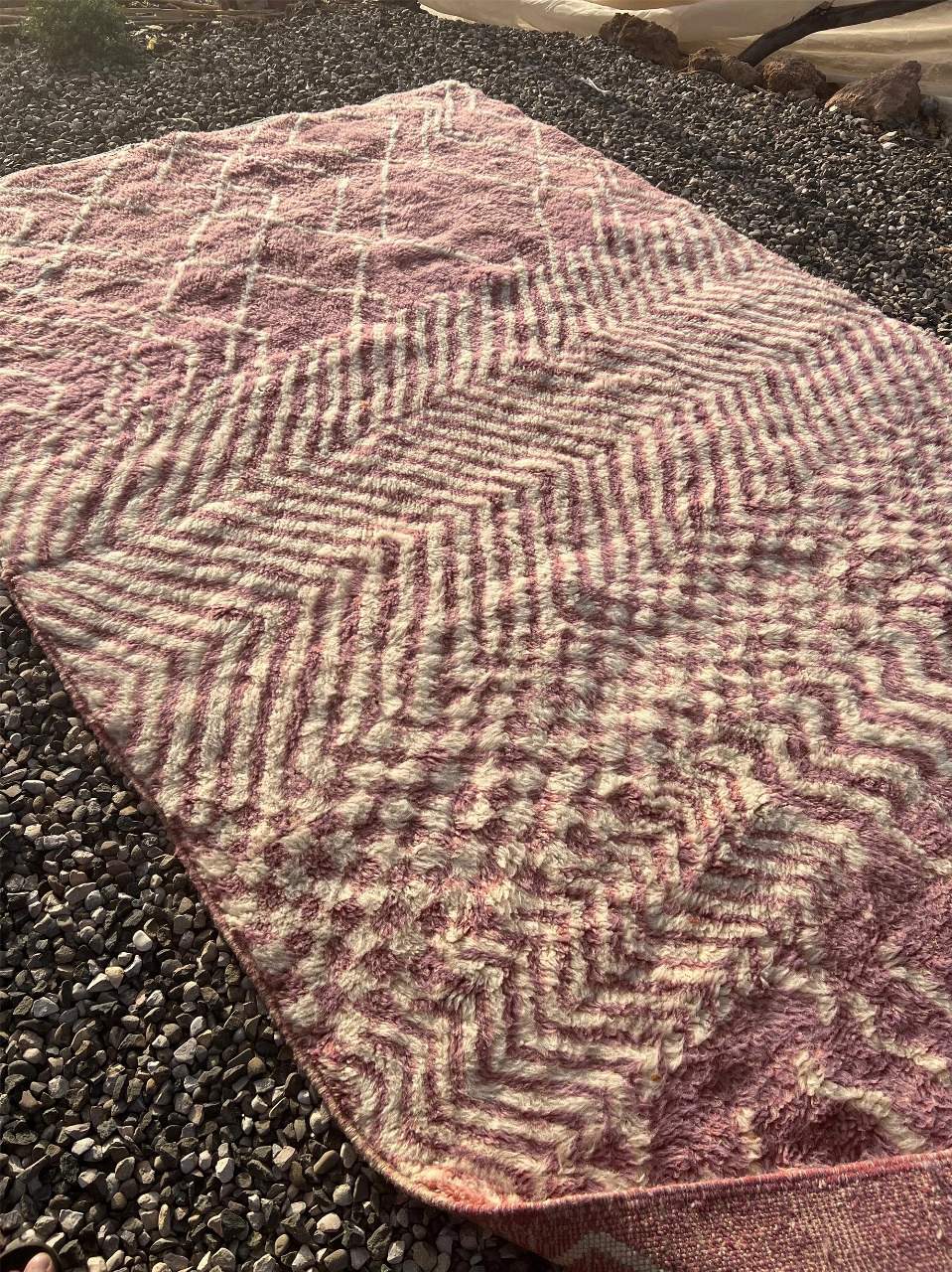 Abstract Mauve & Cream Moroccan Rug - Multi-Pattern Hand-Knotted Berber Wool Carpet - Image 3