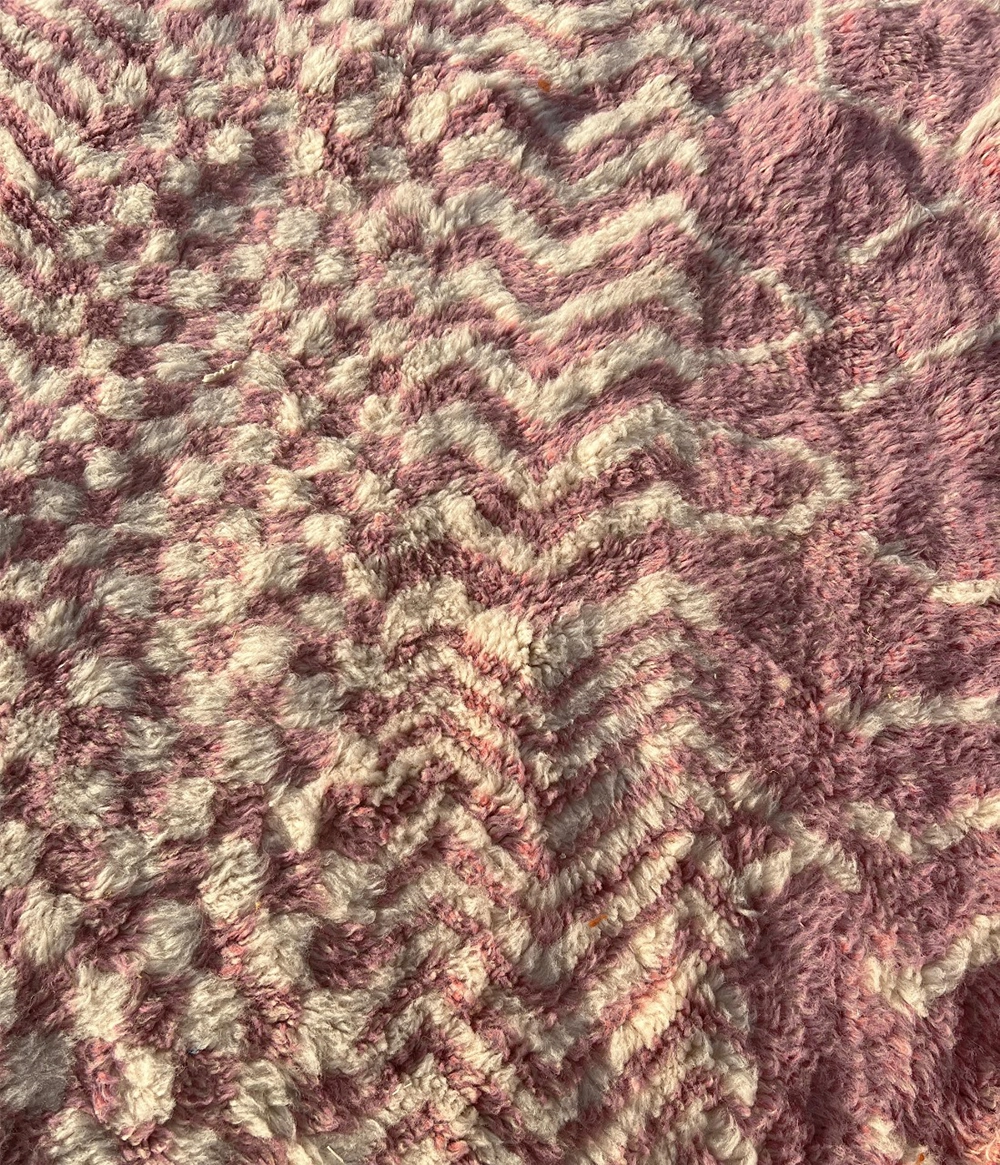 Abstract Mauve & Cream Moroccan Rug - Multi-Pattern Hand-Knotted Berber Wool Carpet - Image 2