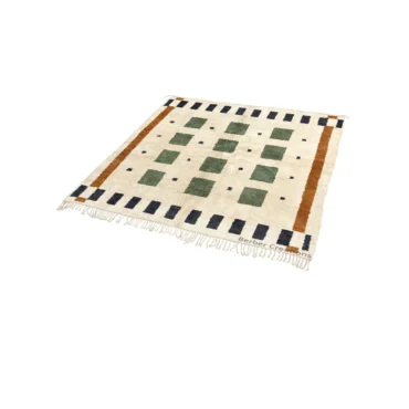 Hand-Knotted Beni Ourain Style Rug – Medina Block Green Geometric