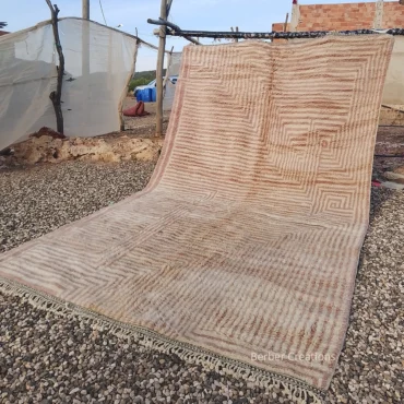 Labyrinthine Rose and Cream Moroccan Rug – Modern Geometric Hand-Knotted Wool Berber Carpet