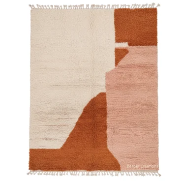 Handmade Moroccan Beni Ourain Shag Rug: Abstract Terracotta & Blush Wool Rug ILYANA