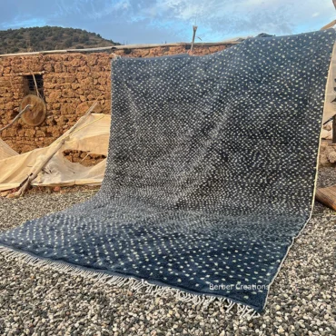 The Midnight Galaxy | Custom Dotted Moroccan Rug – Indigo Blue & Cream Wool