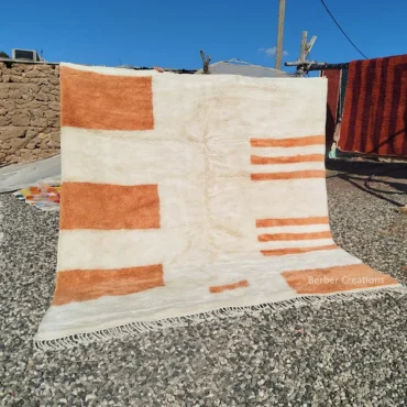 Minimalist Ivory & Apricot Moroccan Rug | Hand-Knotted Berber Wool Area Rug