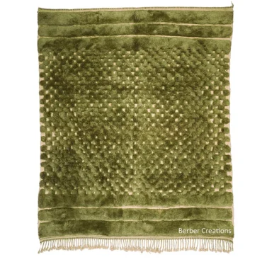 Luxury Beni Mrirt Shag Rug – Olive Green “Hindya” Dotted Pattern