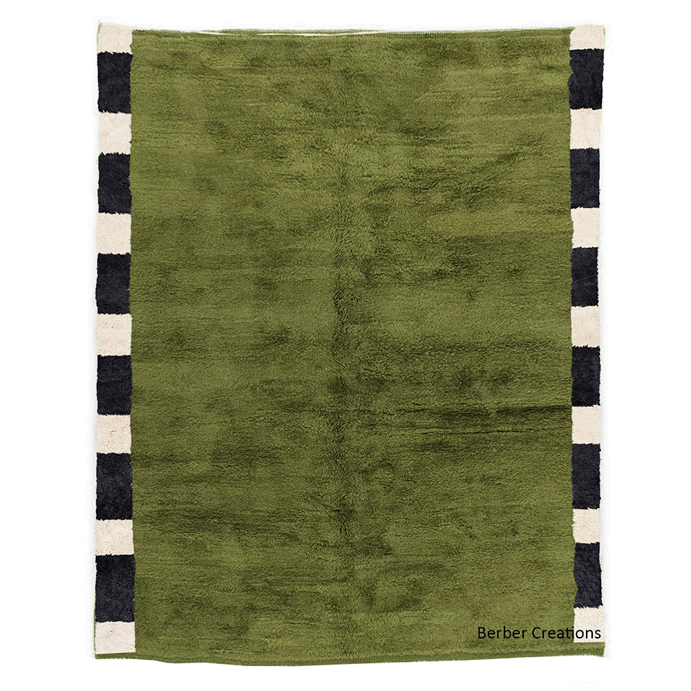 moroccan beni ourain rug olive green striped borders SIBLAN