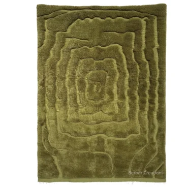 Plush Olive Green Moroccan Berber Rug | Handwoven Irregular Abstract Forest Floor Design