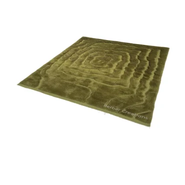 Plush Olive Green Moroccan Berber Rug | Handwoven Irregular Abstract Forest Floor Design