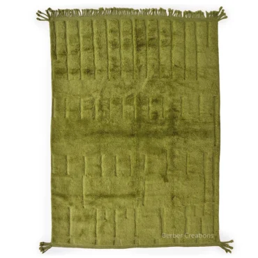 Geometric Carved Olive Green Berber Rug | Plush TISLWA