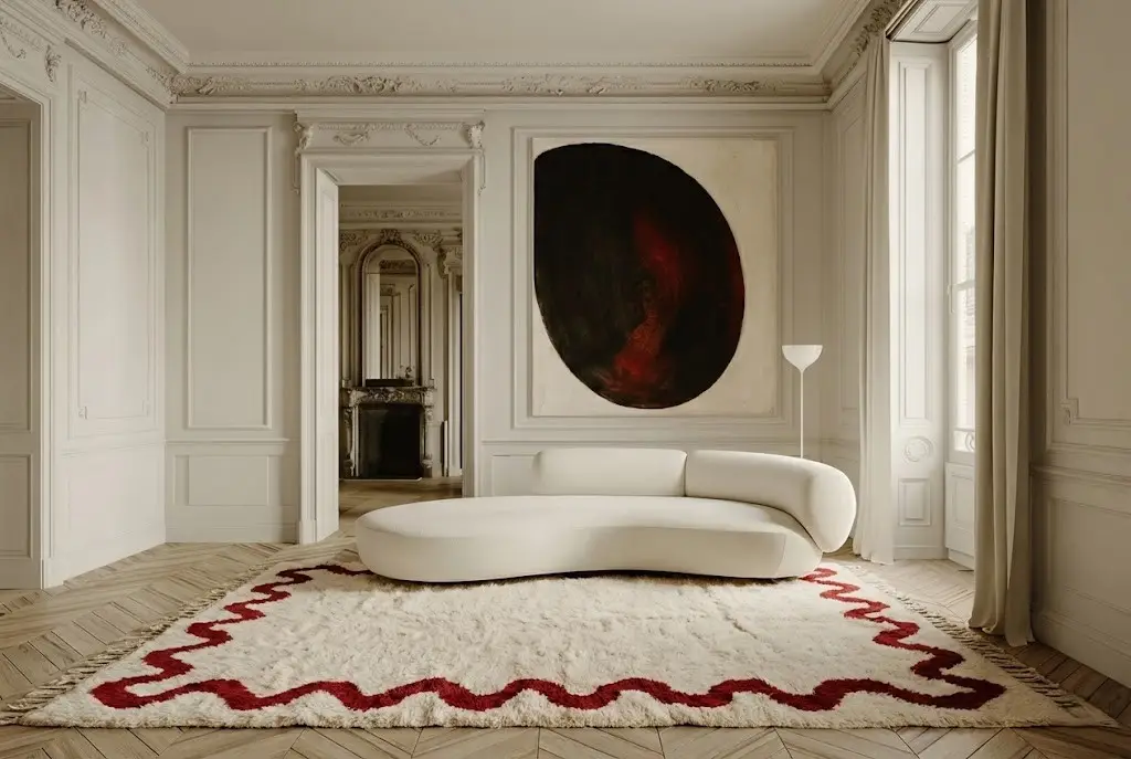 moroccan rug in contemporary living room from berber creations workshop