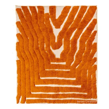 Moroccan Shag Rug | Abstract Orange Maze Pattern Wool Solaria