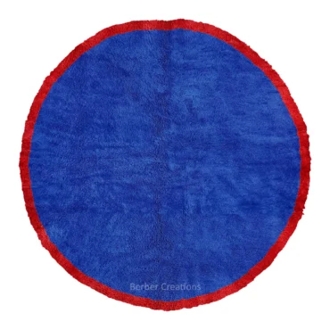 Round Moroccan Blue & Red Wool Rug – Hand-Knotted Berber Carpet
