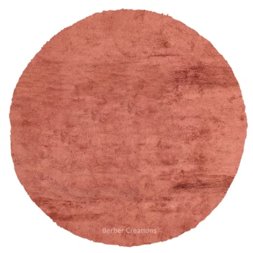 Hand-Knotted Moroccan Round Rug in Terracotta Red Brick