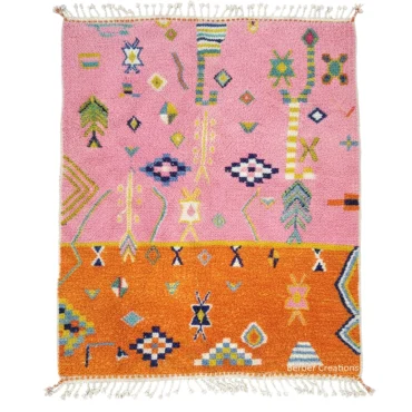 Hand-Knotted Pink and Orange Moroccan Azilal Rug – Abstract Berber Wool Art