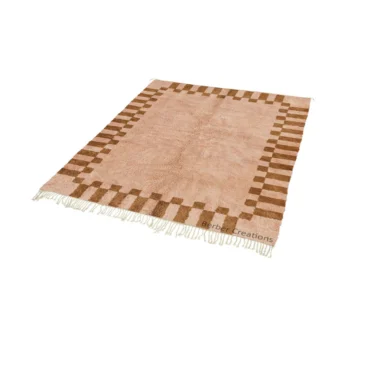 Hand-Knotted Beni Ourain Rug – Blush Pink & Brown Checkered Border