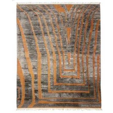 Burnt Orange & Grey Custom Beni Rug – The Amber Labyrinth