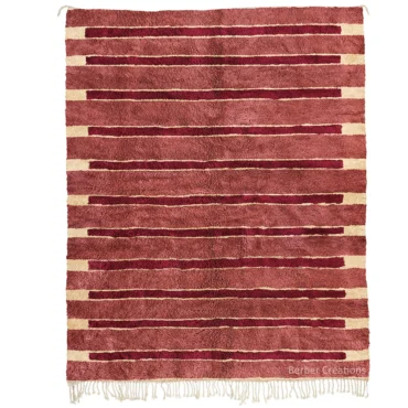 Burgundy Striped Moroccan Beni Ourain Rug | Handmade Wool Area Rug