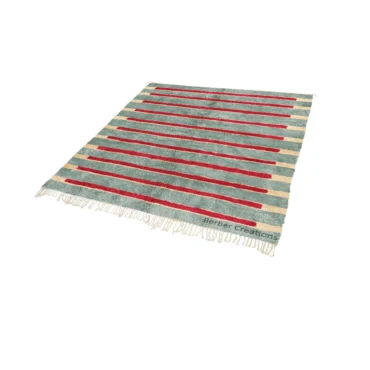 Modern Striped Moroccan Berber Rug – Light Blue & Red Wool INDILA
