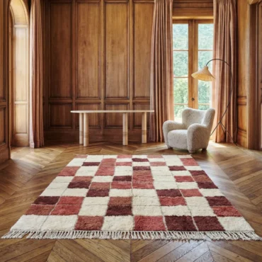 The Crimson Checkerboard | Custom Hand-Knotted Moroccan Checkered Rug