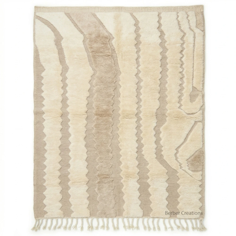 Authentic Moroccan wool rug by Berber Creations, featuring a modern wavy 3D texture