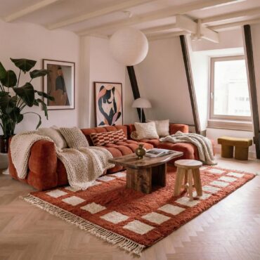 Custom Terracotta Moroccan Rug – Hand-Knotted Wool – The Crimson Courtyard