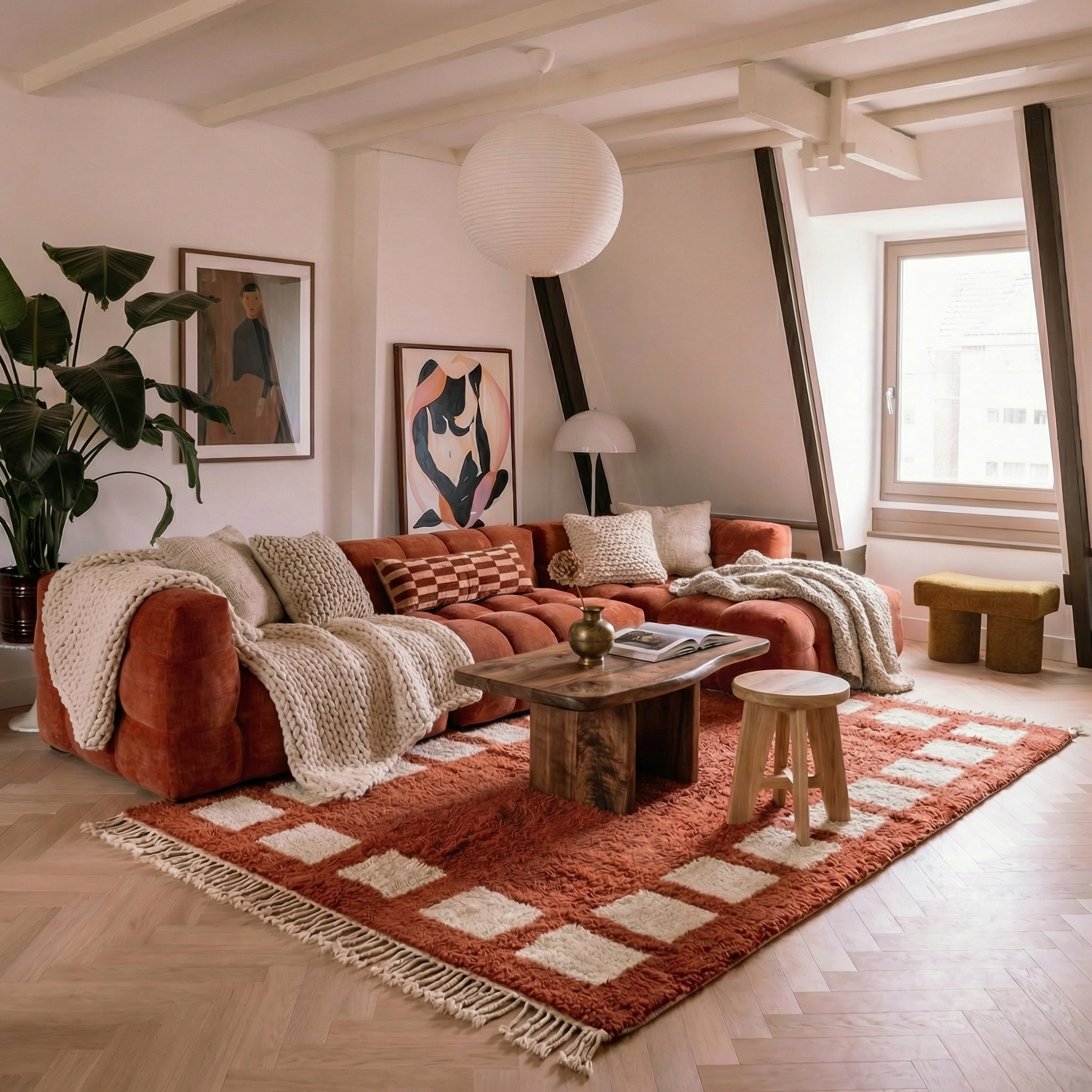 terracotta custom moroccan rug crimson courtyard in living room
