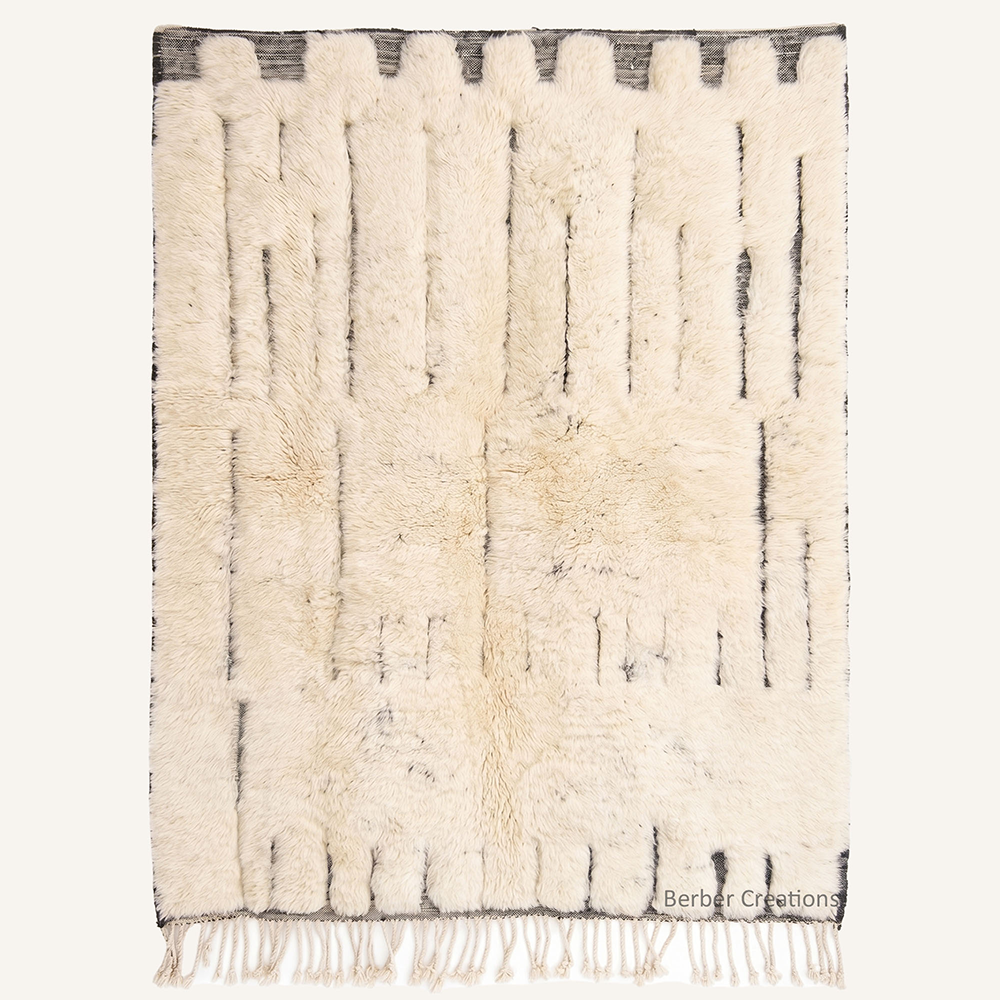 Ivory Palisade 3D textured ivory and charcoal wool Moroccan rug with sculptural high-low pile by Berber Creations