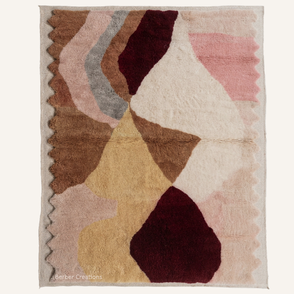 Abstract hand-knotted Moroccan wool rug burgundy pink LOJINA