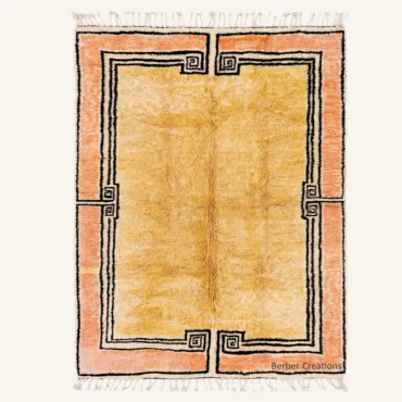 Beni Mrirt Rug: Vibrant Saffron & Coral Geometric Shag – Handmade Wool Statement Carpet, Direct from Atlas Workshop