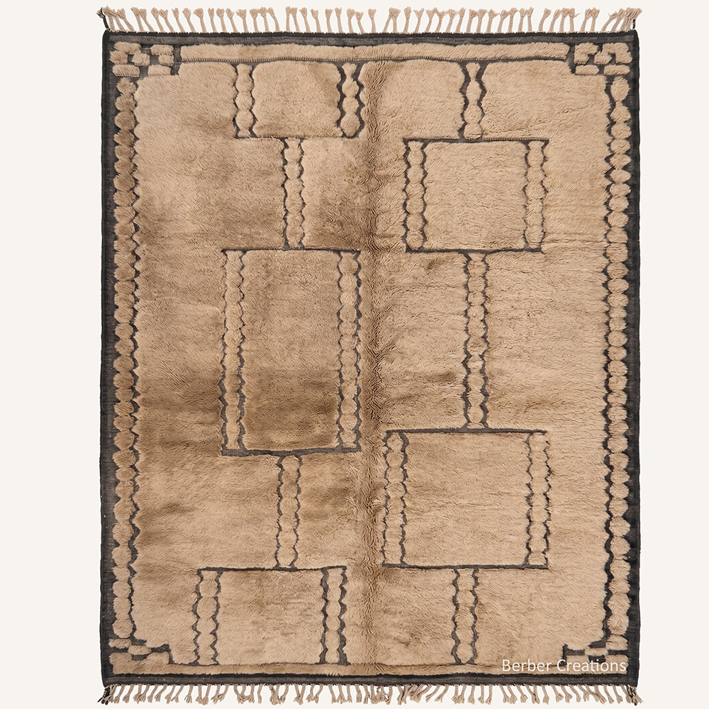 Earthbound Enigma warm brown and charcoal wool Moroccan rug with abstract geometric grid by Berber Creations