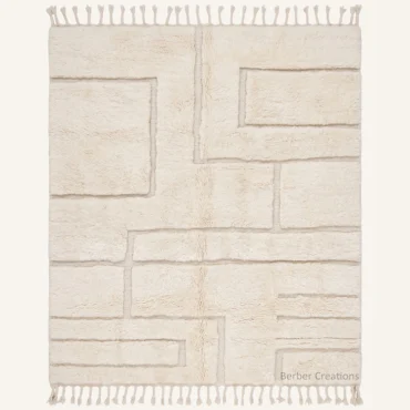 The Saharan Zenith | Custom Hand-Knotted Moroccan Geometric Rug – Ivory Carved Wool