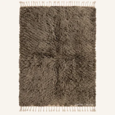 Beni Mrirt Rug: High Pile Shag Moroccan Wool Carpet, Taupe Brown  – Direct from Our Atlas Mountains Workshop
