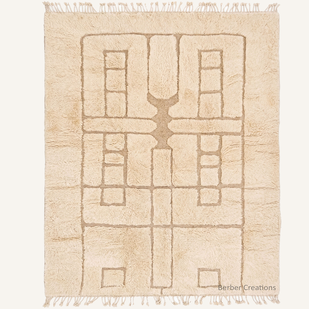 Ivory Labyrinth 3D textured ivory and beige wool Moroccan rug with geometric block pattern by Berber Creations
