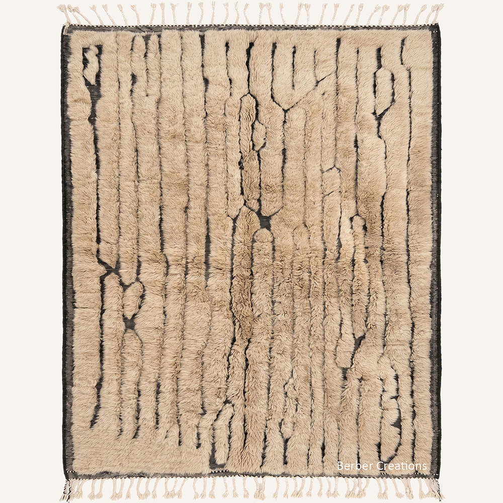 The Obsidian Rift – High-contrast Sand and Black custom Moroccan rug, hand-knotted from natural wool by Berber Creations.