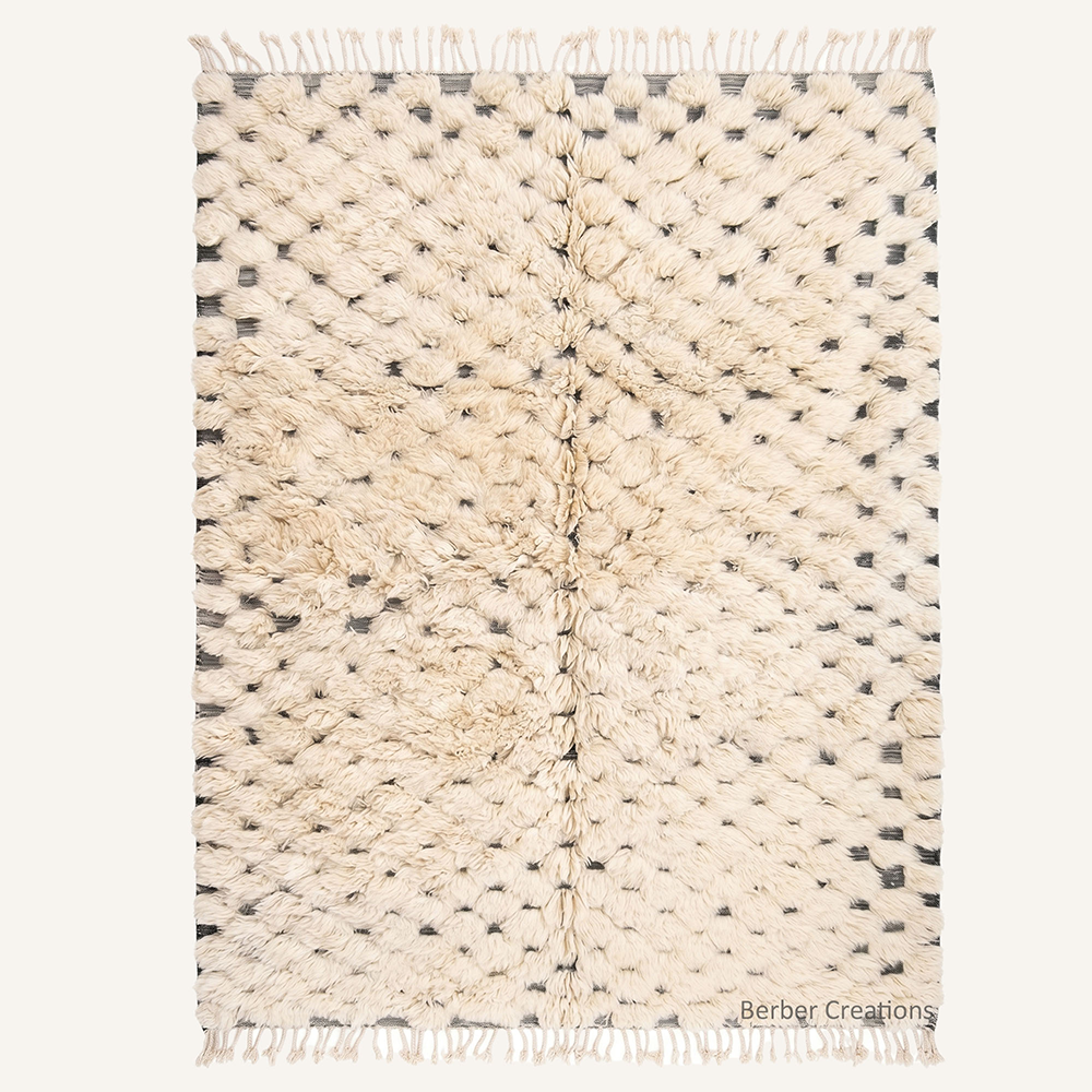 The Ivory Cloudburst – Textured cream Moroccan Berber rug hand-knotted by Berber Creations weavers