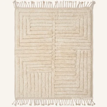The Atlas Labyrinth | Custom Hand-Knotted Moroccan Geometric Rug – Cream Ribbed Wool