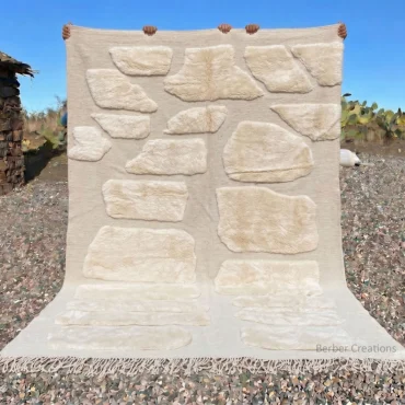 The Atlas Stepping Stones | Custom Sculptural Mixed-Pile Moroccan Rug – 3D Ivory Wool