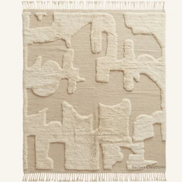 The Ivory Relief | Custom 3D Textured Moroccan Rug | Hand-Knotted Sculptural Cream Wool Carpet | Workshop Direct