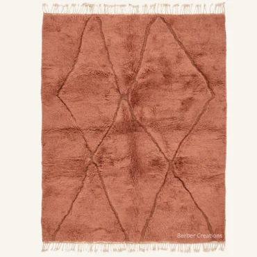 Beni Mrirt Rug: Hand-Carved Rose Terracotta Shag – High Pile Moroccan Wool, Direct from Atlas Workshop