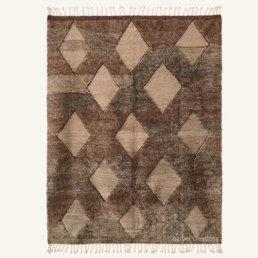 Beni Mrirt Rug: Tonal Brown Interlocking Diamond Pattern – High-Density Wool Carpet, Direct from Atlas Workshop