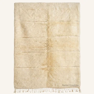 Beni Mrirt Rug: Luxe Ivory Shag with Subtle Linear Carving  – High-Density Organic Wool, Direct from Atlas Workshop