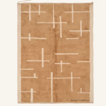 The Silent Silhouette | Hand-Knotted 3D Abstract Fine-Line Cream & Oatmeal Neutral Moroccan Wool Rug
