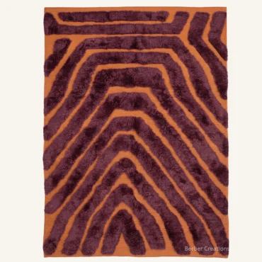 The Echoing Canyons | Hand-Knotted 3D Concentric Chevron Burgundy & Terracotta Moroccan Wool Rug