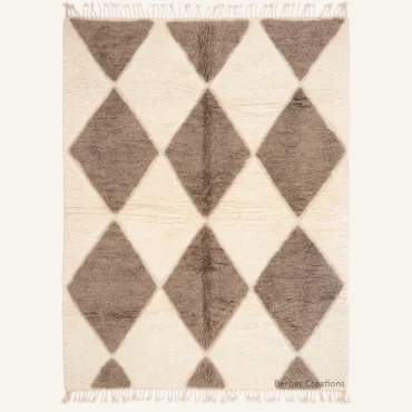 The Nomad’s Horizon | Hand-Knotted 3D Harlequin Diamond Cream & Taupe Moroccan Wool Rug