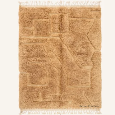 The Amber Labyrinth | Hand-Knotted 3D Sculpted Geometric Camel & Warm Honey Moroccan Wool Rug
