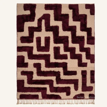 The Whispering Dawn | Hand-Knotted 3D Abstract Broken Grid Burgundy & Amber Moroccan Wool Rug (Copy)