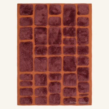 The Sahara Rhythm | Hand-Knotted 3D Mosaic Block Burgundy & Amber Moroccan Wool Rug