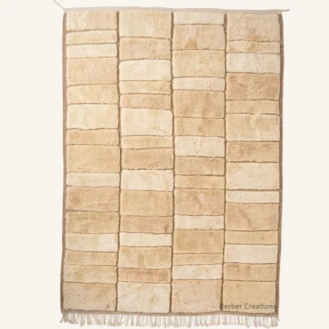 The Desert Horizon | Hand-Knotted 3D Waffle Grid Beige & Cream Moroccan Wool Rug