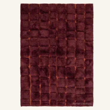 The Sahara Rhythm | Hand-Knotted 3D Waffle Grid Burgundy & Amber Moroccan Wool Rug