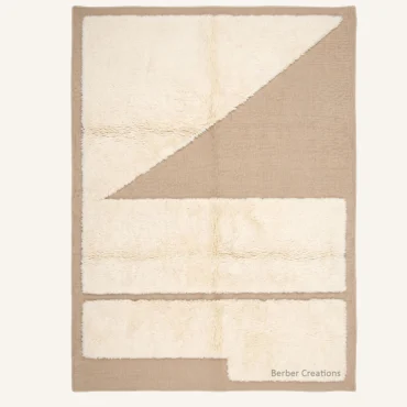 Alabaster Relief Custom Moroccan Rug – High-Low Mixed Pile Beige & Ivory Wool Carpet